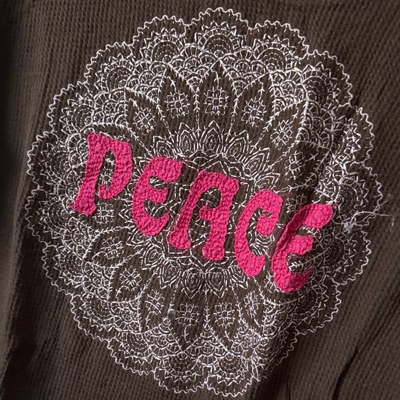 Vintage Lucky Brand Dark Brown Peace Shirt - Picture 2 of 3